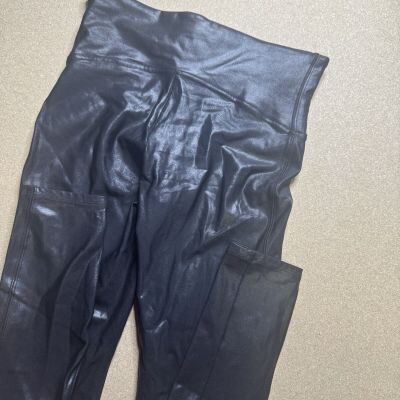 Spanx Faux Leather Black Leggings - Ankle Length - Size MED $120